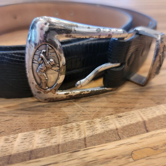 Mens Black Leather Golf Belt Golf Swing Buckle Club Medallions - Picture 3 of 12